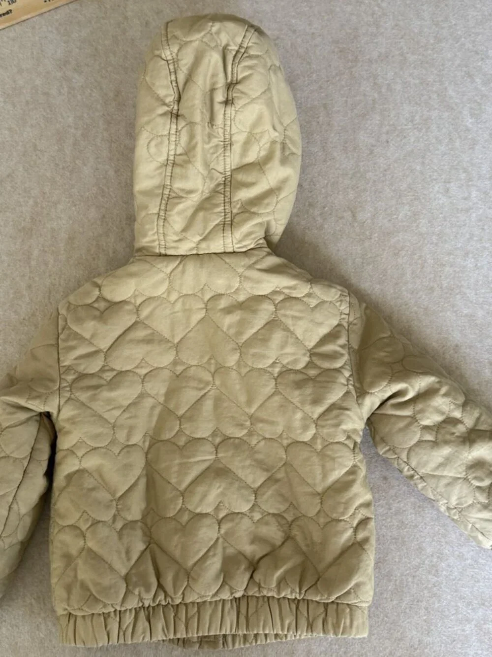 Toddler 3T Quilted Boho Jacket Beige Heart Print Button Up Cotton Lined